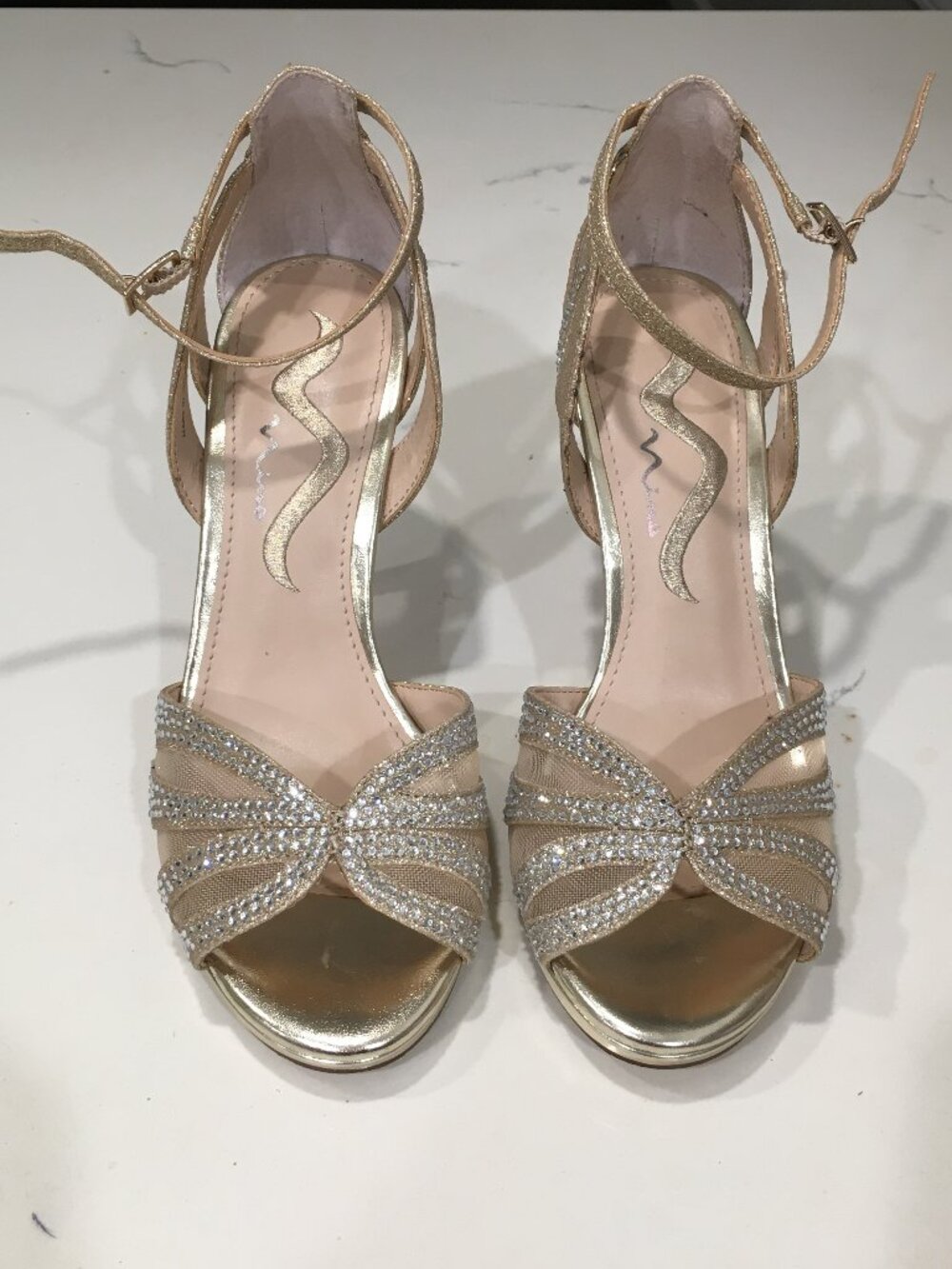 Nina Women's Shoes Sparkly Gold Elegant 6 US Adjustable Ankle Strap Trendy Party